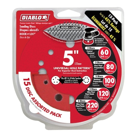 DIABLO 5 in. L X 5 in. W Ceramic Blend Assorted Grit Assorted Drywall ROS Disk DCD050ASTH15G